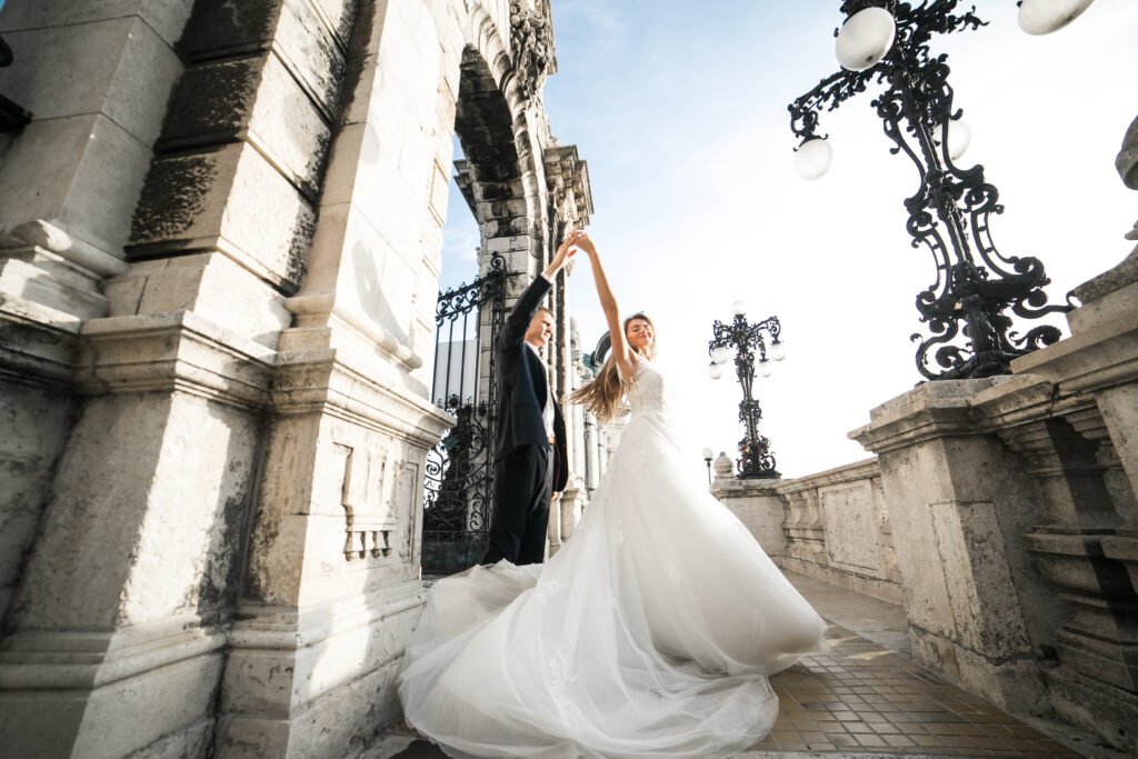 A bride and groom together after their wedding ceremony